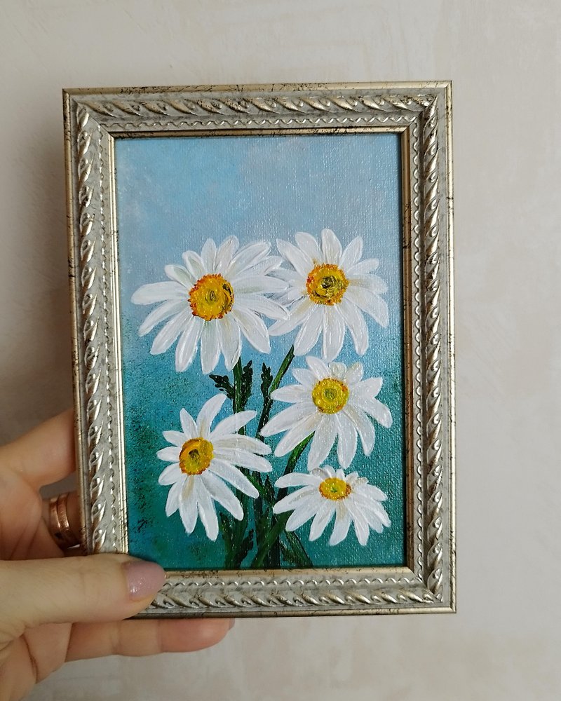 Daisies Bouquet Small Wall Art: Flowers Painting for Your Home - ตกแต่งผนัง - อะคริลิค หลากหลายสี