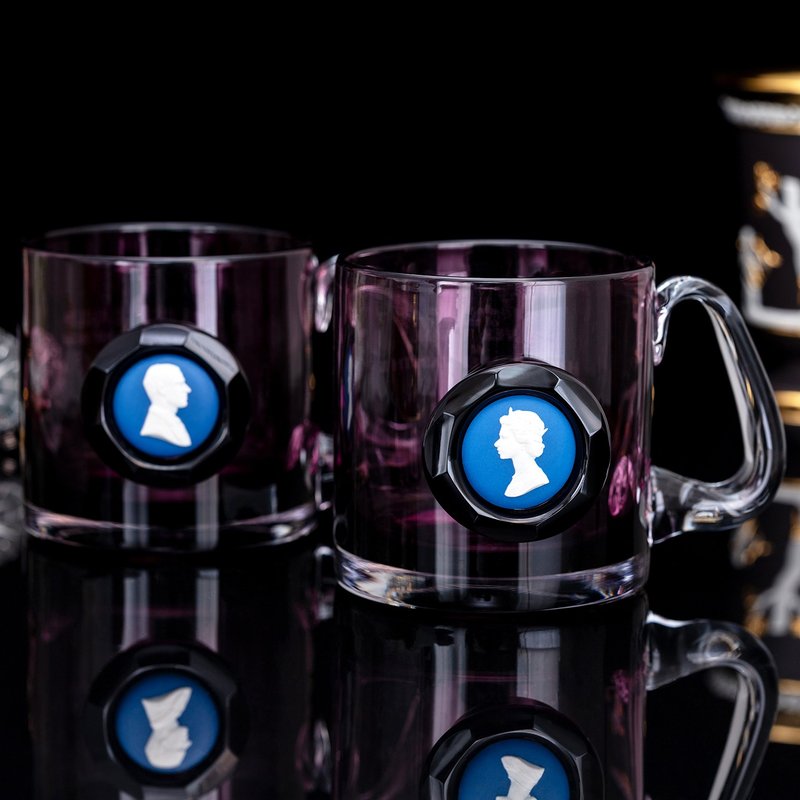 皇家限量Wedgwood英國女王銀禧1977紀念對杯 紫紅水晶情侶玻璃杯 - 其他杯子 - 玻璃 