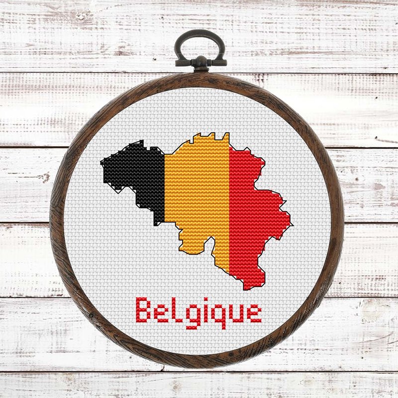 Belgium Map Cross Stitch pattern modern, Belgique Flag Easy Xstitch chart - 手工藝教學/工具書 - 其他材質 