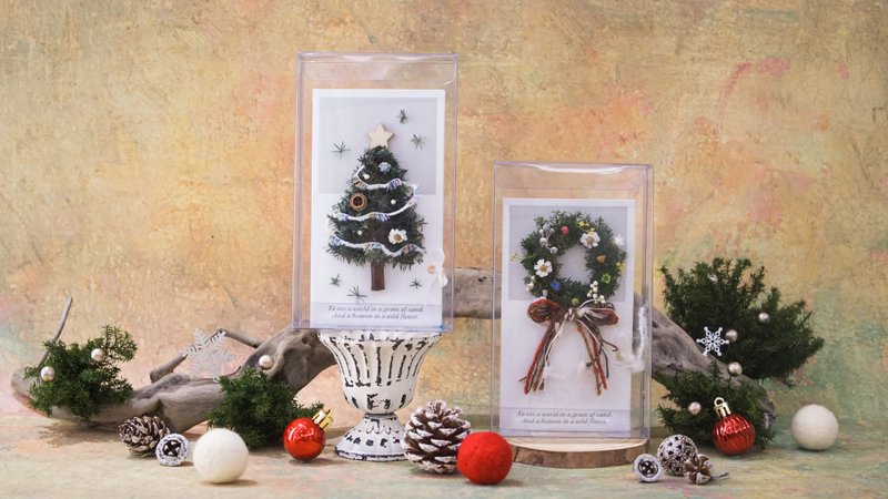 雪松森系聖誕卡 - 花圈 + 聖誕樹款 - 乾燥花/永生花 - 植物．花 綠色