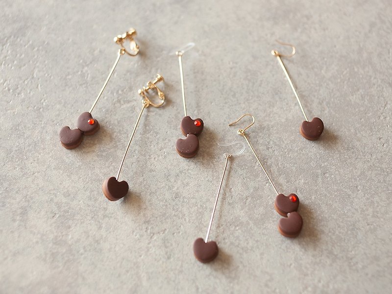 Heart Chocolate Earrings / Earrings - Earrings & Clip-ons - Clay Brown
