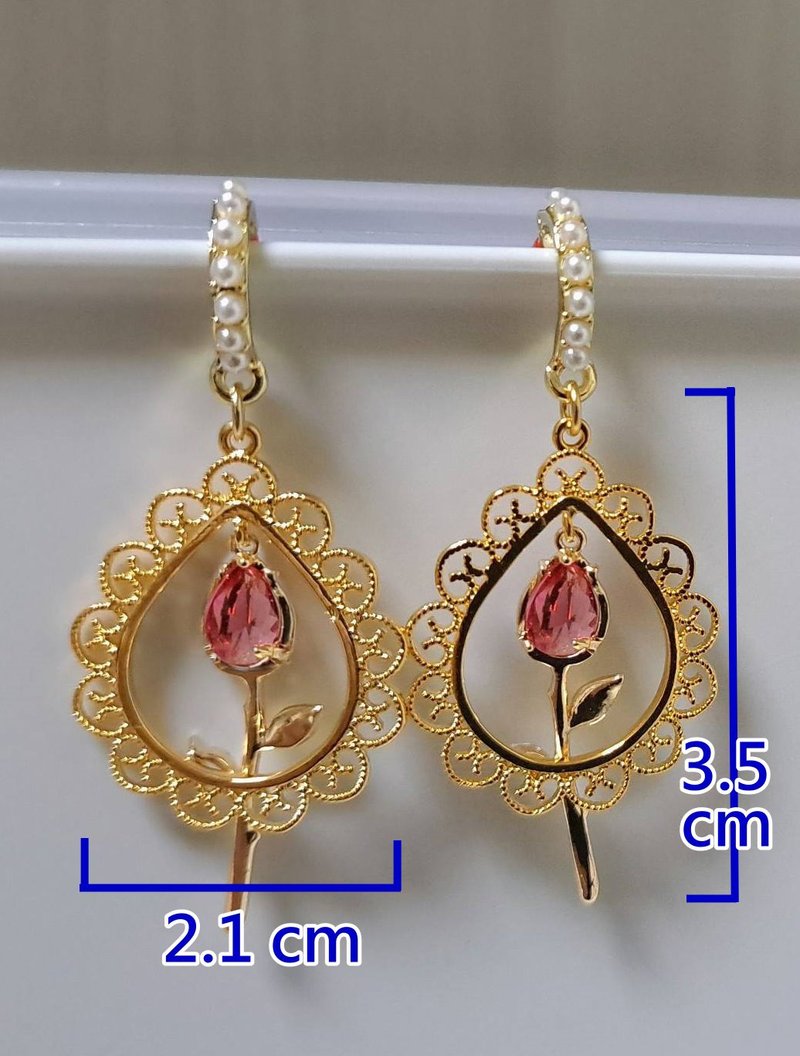 Lovely Earrings【Plant Series】~Rose, Lily of the Valley - ต่างหู - โลหะ หลากหลายสี