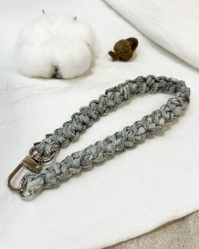 Braided mobile phone rope lanyard-raffia [rock gray]-short rope/wrist lanyard/hand strap/waterproof material - เชือก/สายคล้อง - กระดาษ 