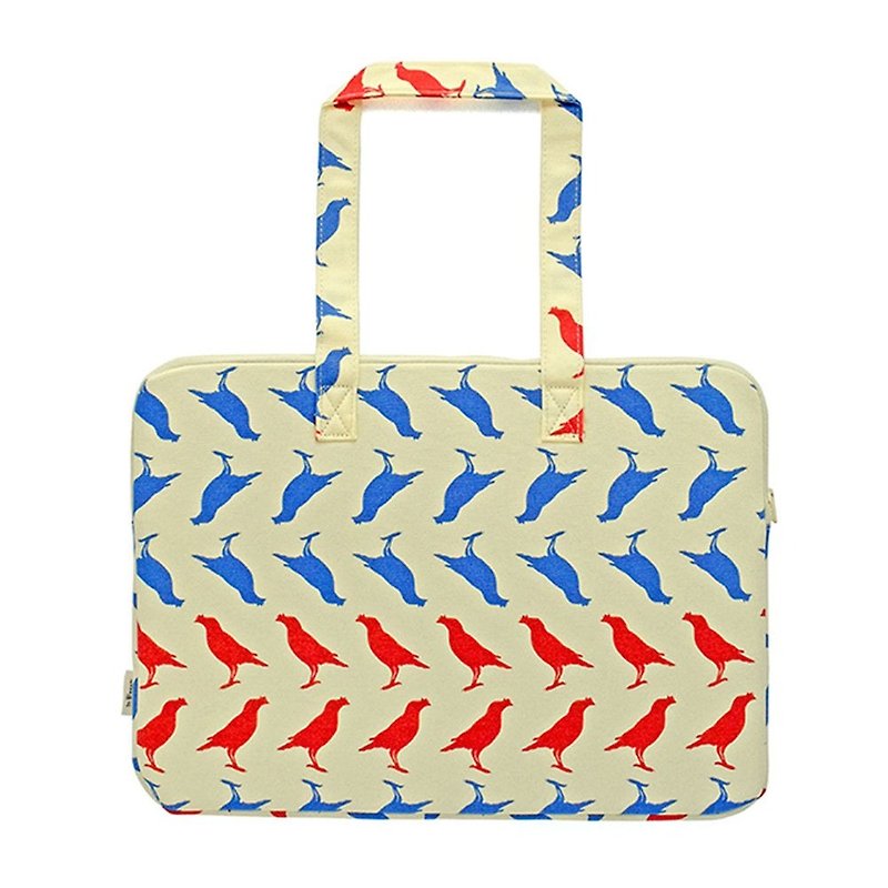 15 吋 laptop storage bag / Taiwan starling 5 / sea impression / beige red blue - Tablet & Laptop Cases - Cotton & Hemp 