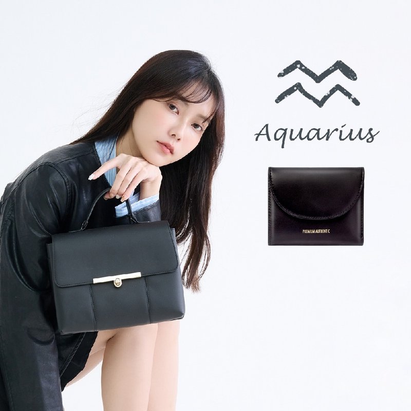 PA-Aquarius gift-giving recommended team - กระเป๋าแมสเซนเจอร์ - หนังแท้ สีดำ