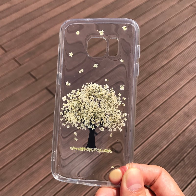 Samsung Galaxy S7 ケース 本物のお花使用 スマホケース 白い 押し花 026 - スマホケース - 寄せ植え・花 ホワイト