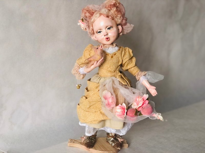 Art doll Marie Antoinette, bird and roses. - Stuffed Dolls & Figurines - Other Metals Pink