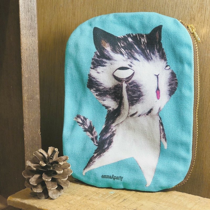 emmaAparty illustration packet: grimace cat - กระเป๋าเครื่องสำอาง - ผ้าฝ้าย/ผ้าลินิน 