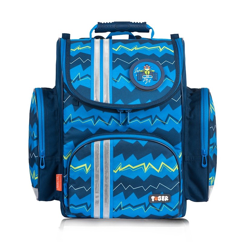 Tiger Family Classic British Lightweight Nursing School Bag + Pencil Box + Stationery Bag - Blue Stripe (Grades 3~6) - Backpacks - Waterproof Material Blue