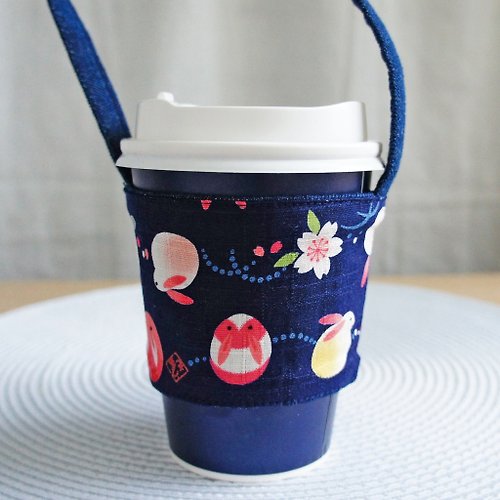 Lovely 樂芙妮 Lovely【日本布】月亮兔子飲料杯袋、提袋、環保杯套、藏藍E