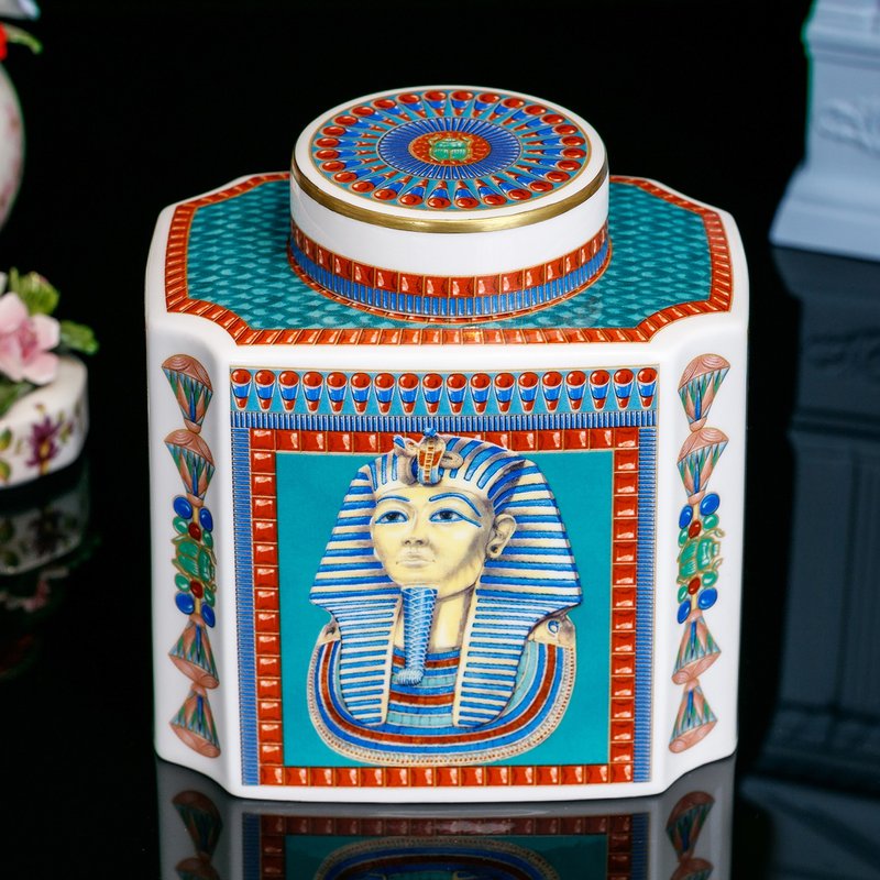 Limited to 500 British-made Royal Worcester 1997 Egyptian Pharaoh bone china tea jar collection jar - Storage - Porcelain 