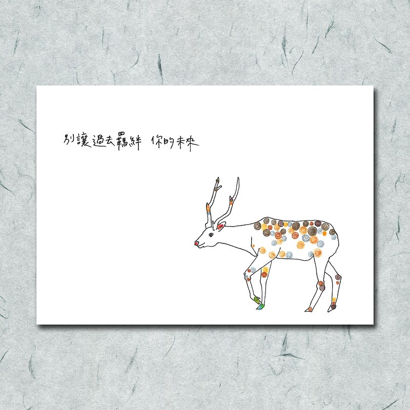 Animal 12/ circle/ sika deer/ hand-painted/card postcard - การ์ด/โปสการ์ด - กระดาษ 