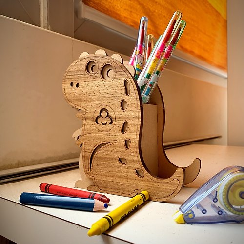 卷木森活館 【手作DIY】手短短 暴龍 木製筆筒 恐龍 可愛 童趣 木質 質感禮物
