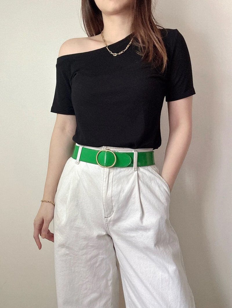 中古正品 Celine 蓆琳 漆皮真皮 糖果色腰帶 意大利製 70cm - 皮帶/腰帶 - 真皮 綠色