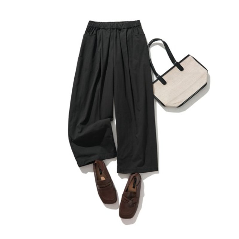 Extremely versatile lined pants, long pants, cotton, black, 241009-3 - กางเกงขายาว - ผ้าฝ้าย/ผ้าลินิน 