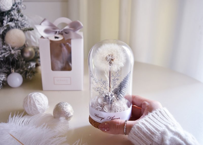 蒲公英聖誕樹玻璃罩 聖誕節 交換禮物 聖誕禮物 客製 附聖誕包裝 - 乾燥花/永生花 - 植物．花 白色