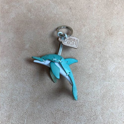 放手作皮革 海洋生物-海豚-真皮植鞣 皮革鑰匙圈 吊飾 動物造型