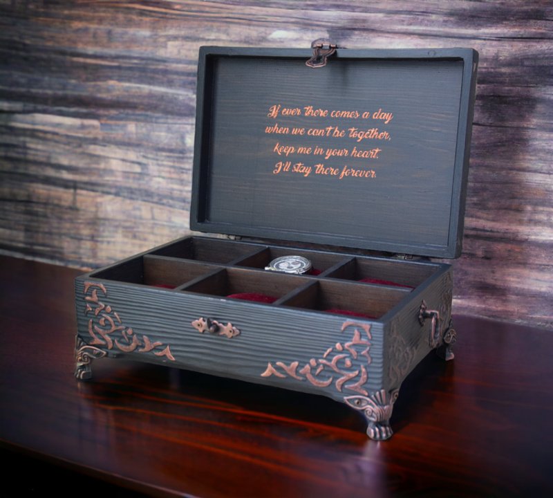 Personalized watch box for men. Watch storage. Watch box with 6 cushions - 居家收納/收納盒/儲物盒 - 木頭 咖啡色