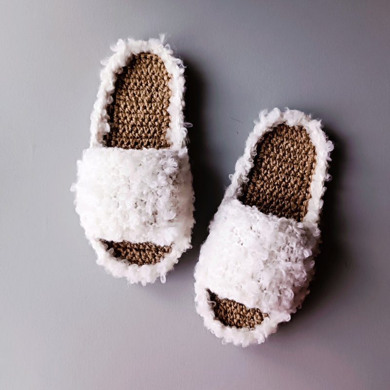 White womens shoes eco friendly slippers indoor handmade - รองเท้าแตะ - ผ้าฝ้าย/ผ้าลินิน ขาว