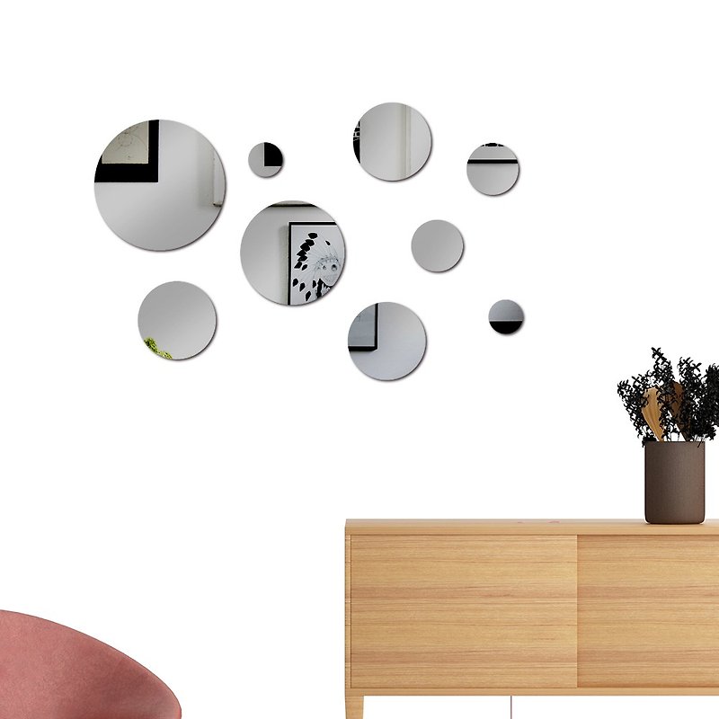 HomePlus Acrylic Mirror decoration Gray 9PCS With Circle - ตกแต่งผนัง - พลาสติก สีเทา