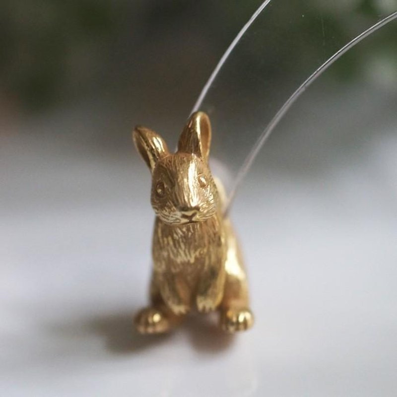 Rabbit earrings Netherland Dwarf one ear / antique gold - ต่างหู - โลหะ สีทอง