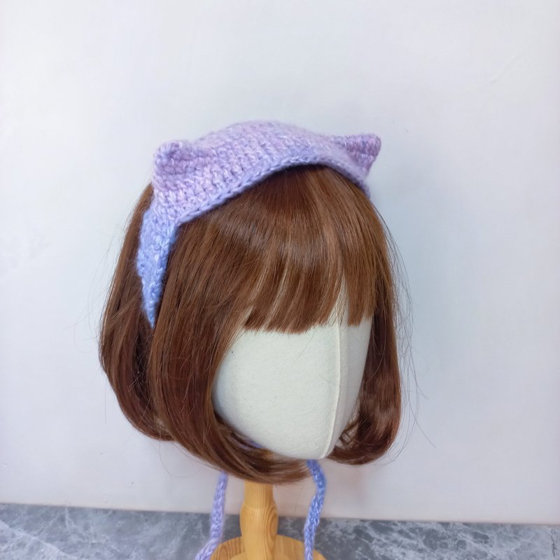ロマンティックパープルモヘアの仔猫耳カチューシャ - ヘアバンド．カチューシャ - ウール パープル