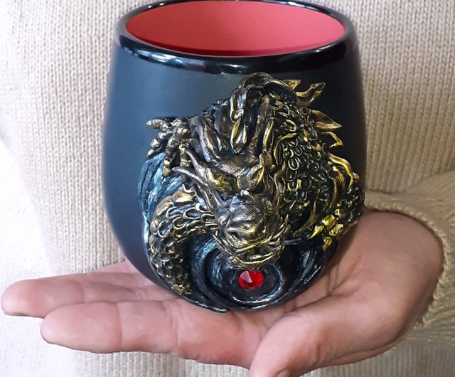 ポリマークレイドラゴンマグカップ、手作りファンタジー