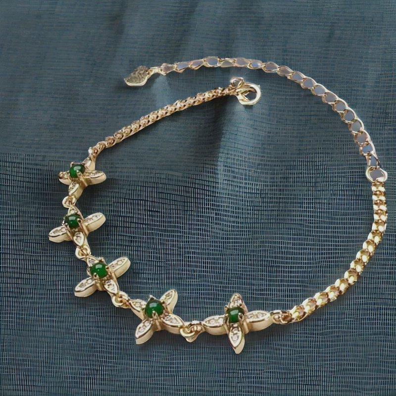 Ice Green Cabochon Jade Design Bracelet 925 Sterling Silver | Natural Burmese Jade Jade A Grade | Gift - สร้อยข้อมือ - หยก สีเขียว