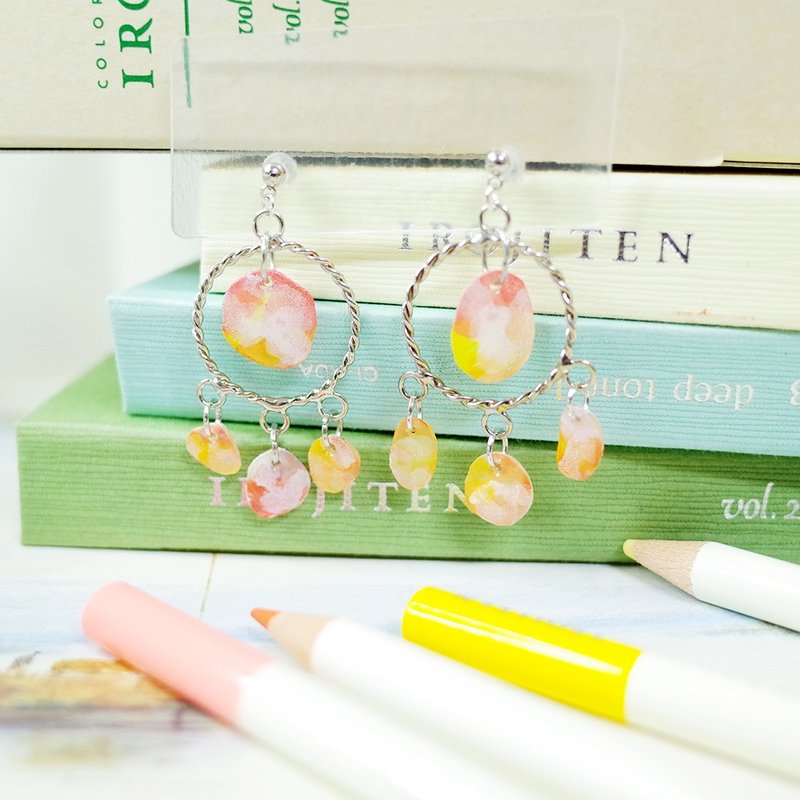 Summer solstice hand-painted earrings, earrings/ Clip-On - ต่างหู - วัสดุกันนำ้ สีส้ม