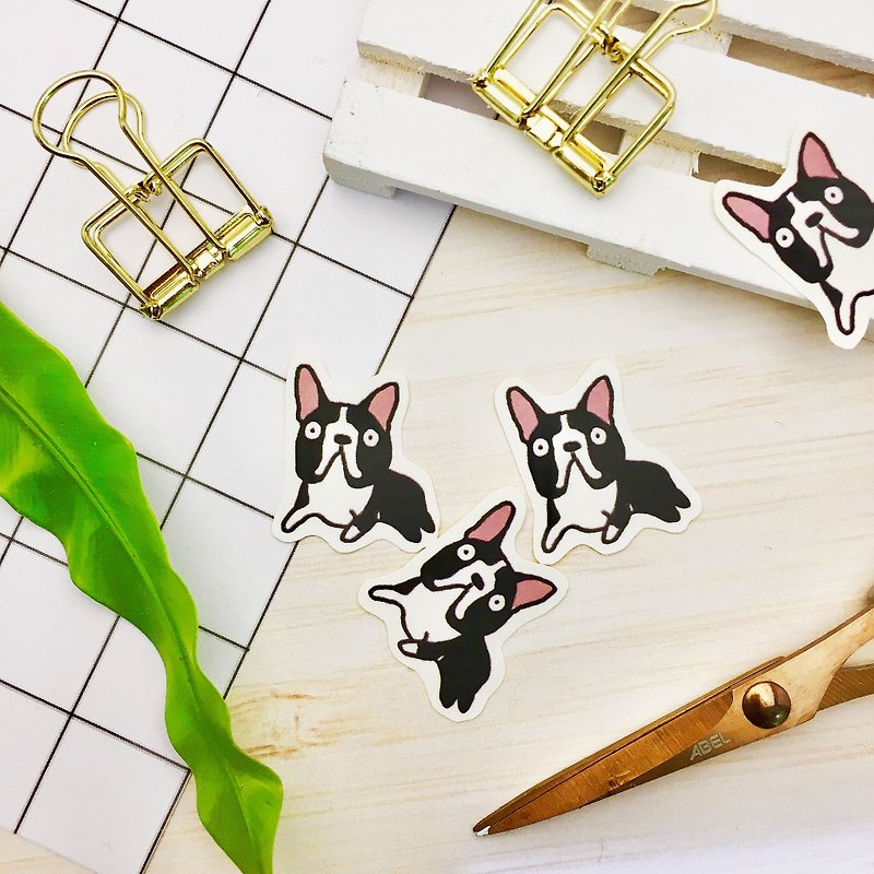 Leaflet Buy/Call Me Boston Terrier/Mist Hand-painted Stickers - Stickers - Paper White