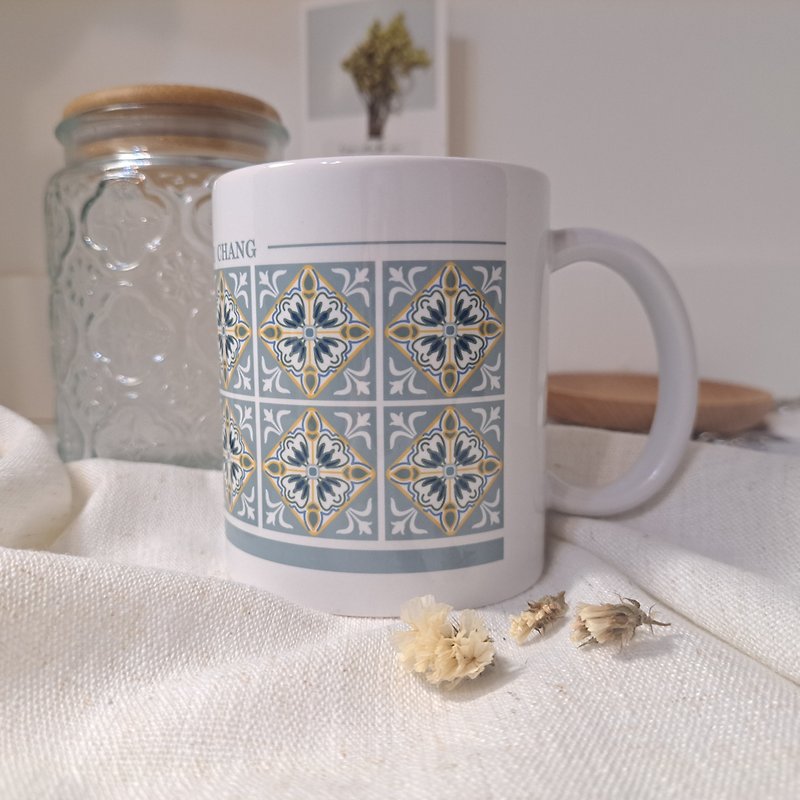 Retro tile mug | Light green flat mug - Mugs - Other Materials 