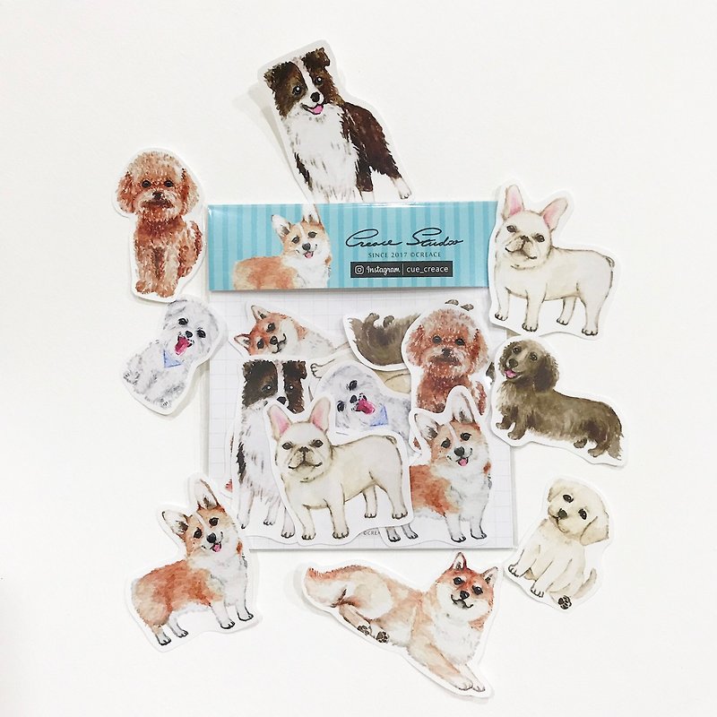 Puppy Series Sticker-Laptop Sticker,Watercolor,illustrations,Dog lover gifts,Sticker,Corgi,Bulldog,cute,Handmade Sticker - สติกเกอร์ - กระดาษ สีน้ำเงิน