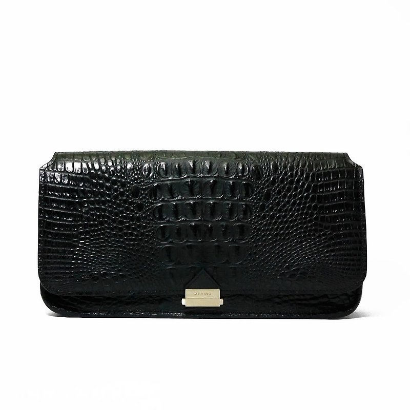 Black crocodile pattern leather Prisma shoulder bag/handbag - Clutch Bags - Genuine Leather Black
