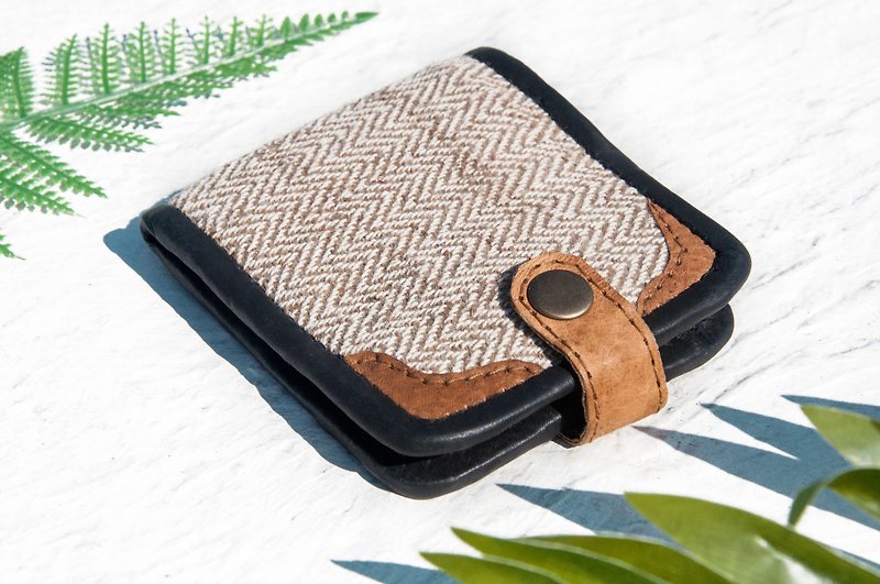 Cotton and linen wallet hand-woven leather short clip short wallet purse woven wallet - coffee hill - Wallets - Cotton & Hemp Multicolor