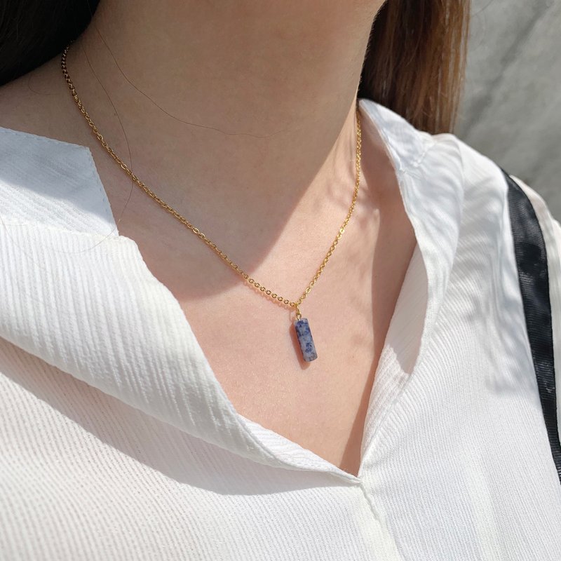 2色入 | 手製藍紋石小圓柱防敏鋼項鏈 - Ocean Necklace - 項鍊 - 水晶 藍色