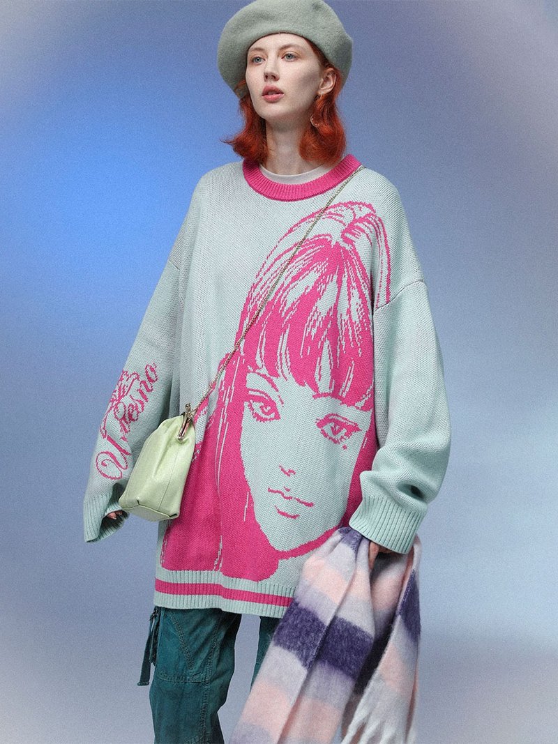 UNVESNO富江シリーズ伊藤淳のジョイントニット秋新作ルースセーターSWS-1437 - トップス ユニセックス - コットン・麻 ピンク