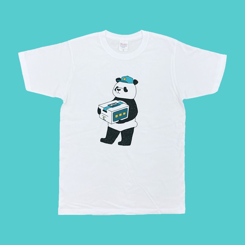 [Panda] Panda Transport T-shirt - เสื้อยืดผู้ชาย - ผ้าฝ้าย/ผ้าลินิน สีน้ำเงิน
