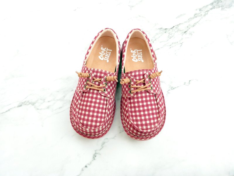 Classic Series-Plaid Marble Red - รองเท้าลำลองผู้หญิง - ผ้าฝ้าย/ผ้าลินิน 