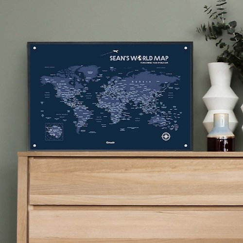 Umade 世界地圖-訂製磁吸系列海報-海軍藍(客製化禮物)-IKEA留言板款