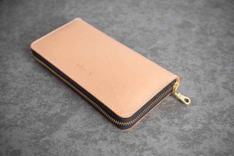 Classic zipper long clip Italian imported vegetable tanned leather primary color handmade - Wallets - Genuine Leather 