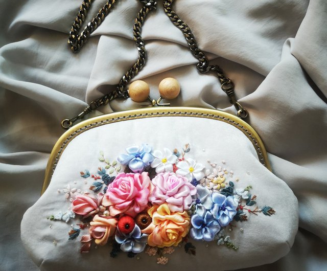 Bag, clutch, embroidered rose ribbon - Shop SACHA Studio Clutch Bags -  Pinkoi