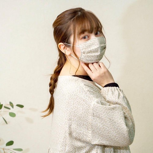 Temariya 日本製布口罩專門店 和柄 點點 米色 手工立體口罩 可洗滌 日本製純棉二重紗布 成人