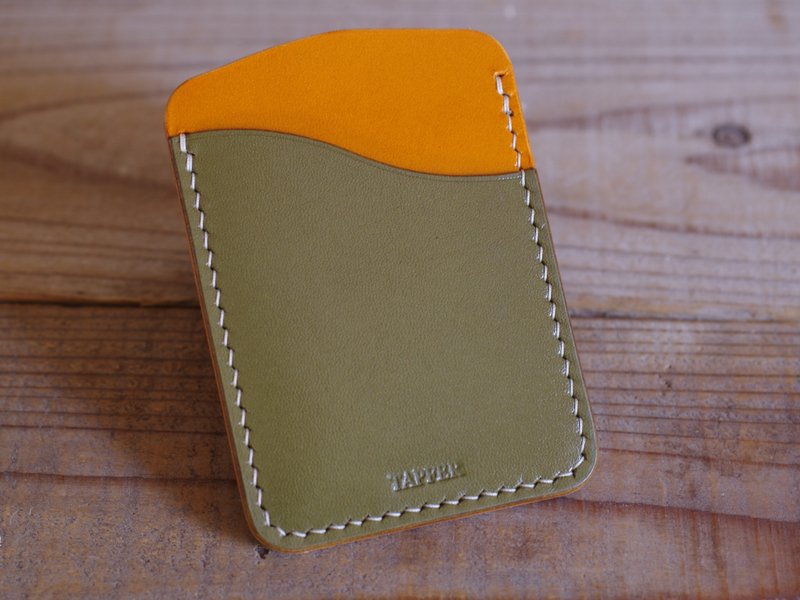 手縫いヌメ革 カードウォレット オリーブ×キャメル - 錢包/皮夾/長短夾 - 真皮 綠色