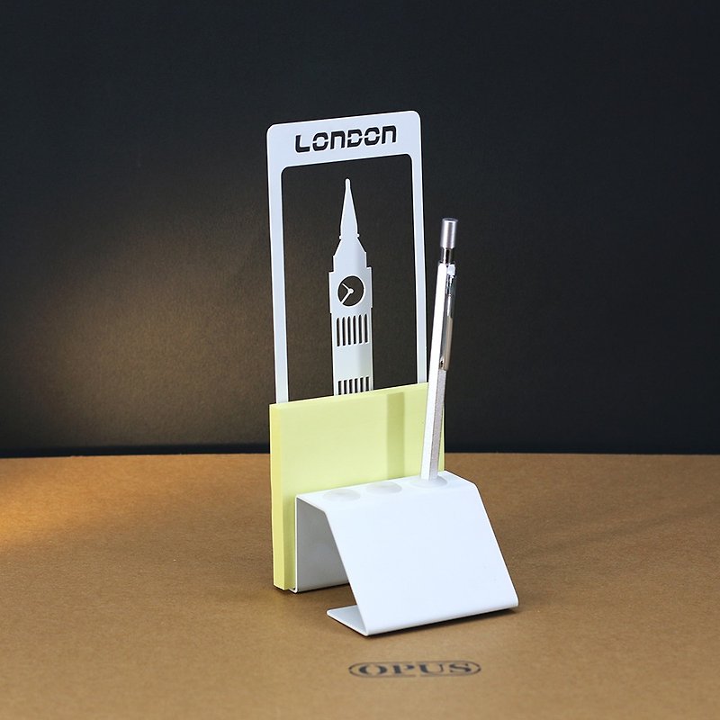 [OPUS Dongqi Metalworking] Big Ben, London, UK-Note Pen Holder (White)/European Iron City Architecture - กระดาษโน้ต - โลหะ ขาว