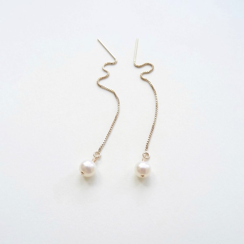 Oval Freshwater Pearl 14K GF Threader Earrings - Earrings & Clip-ons - Pearl White
