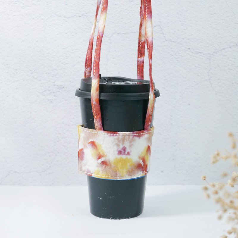 : Land : Handmade Tie dye Reusable Coffee Sleeve - Beverage Holders & Bags - Cotton & Hemp Brown