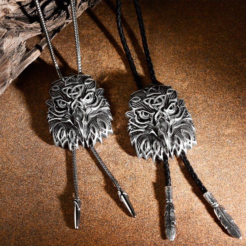 鷹之守護 保羅領帶 Bolo Tie 領繩項鍊 金屬繩領帶 皮繩領帶 老鷹 - 領帶/領帶夾 - 其他材質 銀色