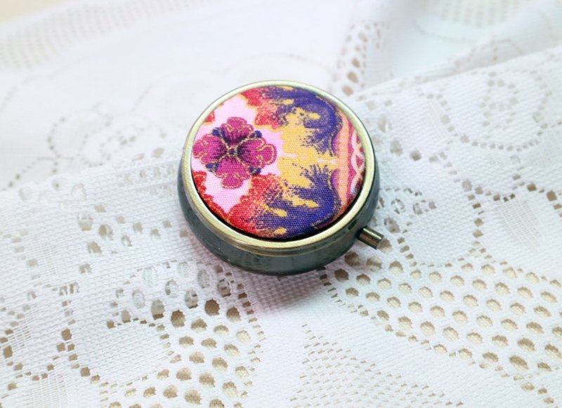 Ink painting bronze round pill box with mini carry-on small items storage box pill box - Storage - Other Metals 