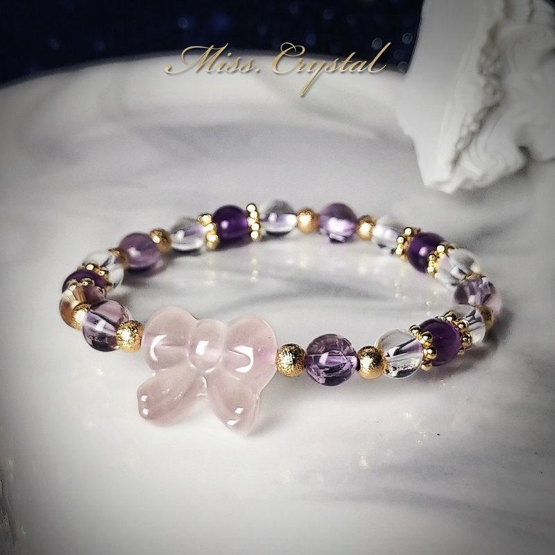 Miss Crestor | LOVE Pink Crystal Bowknot Amethyst Amethyst Asai White Water - สร้อยข้อมือ - คริสตัล 