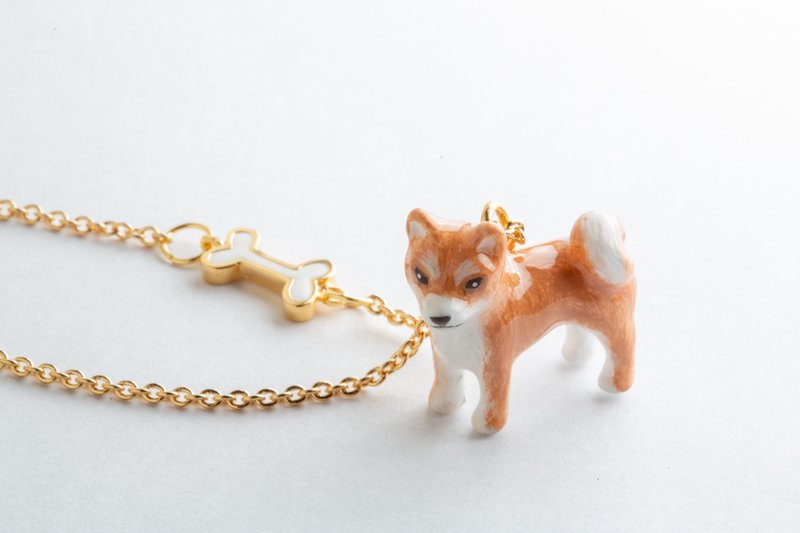 Shiba Inu bone necklace reddish brown - Necklaces - Enamel 